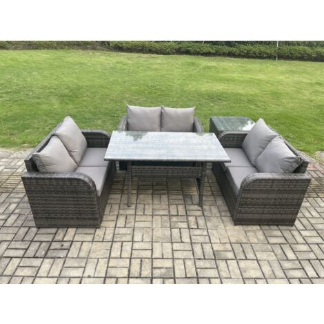Fimous Polyrattan Gartenmöbel Set mit Rechteckiger Esstisch Beistelltisch Dunkelgrau gemischt