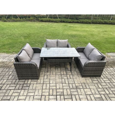 Fimous Polyrattan Gartenmöbel Set mit Rechteckiger Esstisch Dunkelgrau gemischt