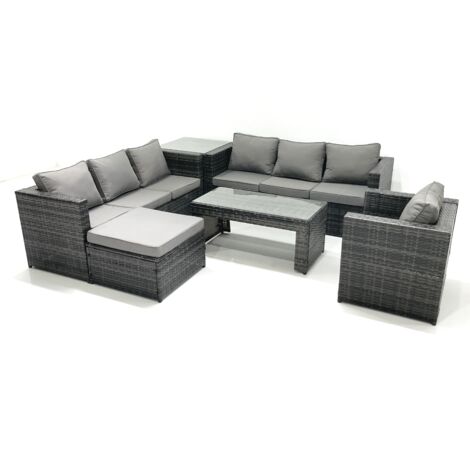 Fimous Polyrattan Gartenmöbel Set Outdoor 8-Sitzer Garten Sofa Sets mit Glasplatte Couchtisch Beistelltisch