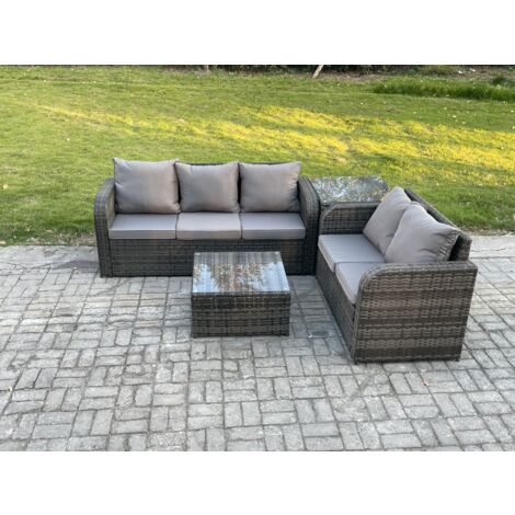 Fimous Polyrattan Gartenmöbel Sets 5-Sitzer Garten Sofa im Freien Set Quadratischer Couchtisch Beistelltisch