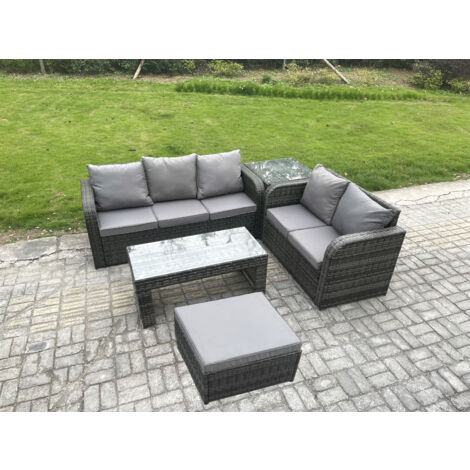 Fimous Polyrattan Gartenmöbelset Garten Lounge Set mit Rechteckiger Couchtisch Beistelltisch 2 Großer Hockern Dunkelgrau Gemischt