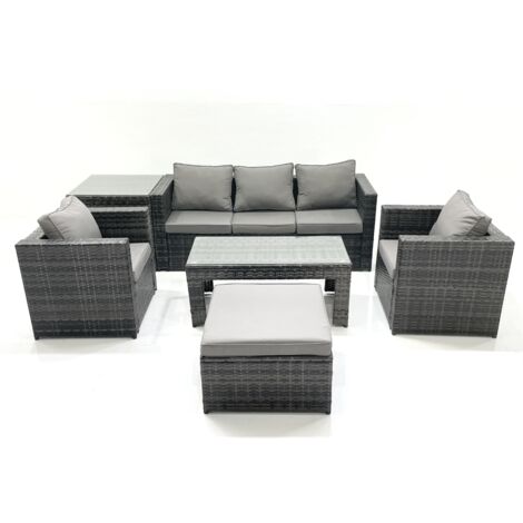 Fimous Polyrattan Gartensofa Set Couchtisch 2 Sessel 2 Großer Hockern Beistelltisch Dunkelgrau Gemischt