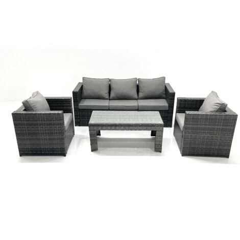 Fimous Polyrattan Gartensofa Set Couchtisch 2 Sessel Dunkelgrau Gemischt