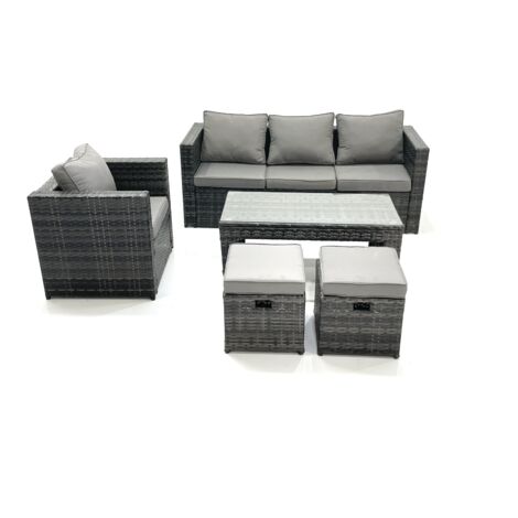 Fimous Polyrattan Gartensofa Set Couchtisch Sessel 2 kleine Fußhockern Dunkelgrau Gemischt