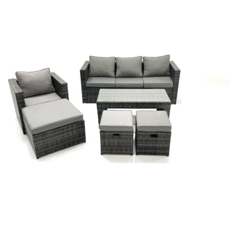 Fimous Polyrattan Gartensofa Set Couchtisch Sessel 3 Hockern Dunkelgrau Gemischt