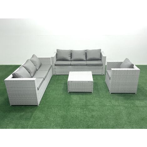 Fimous Polyrattan Sofa Gartenmöbel Set mit Sessel Quadratischer Couchtisch Hellgrau gemischt