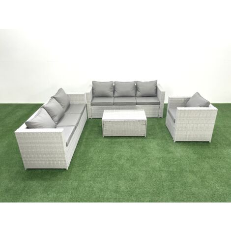 Fimous Polyrattan Sofa Gartenmöbel Set mit Sessel Rechteckiger Couchtisch Hellgrau gemischt