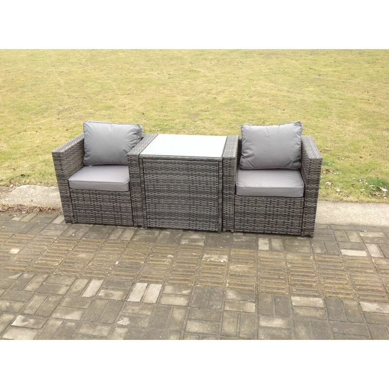 Rattan Canapé Un Bras Chaise Jardin Terrasse Meubles Set Avec Table Basse 2 Places - Fimous
