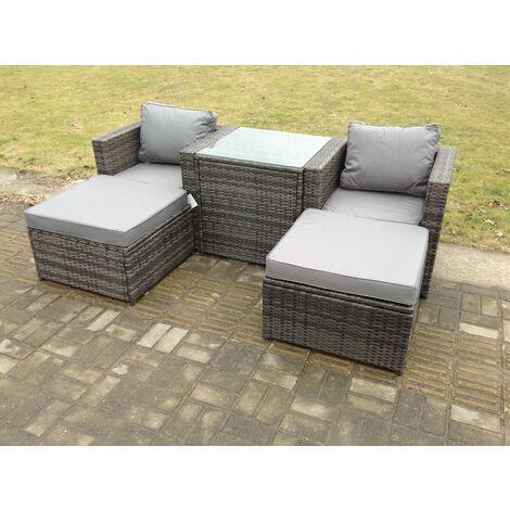 Fimous Rattan Canapé Chaise Pouf Ensemble De Meubles De Terrasse De Jardin Avec Table Basse Haute 4 Places
