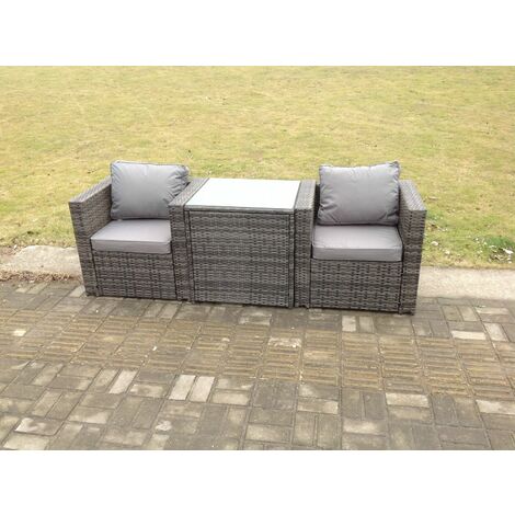 Fimous Rattan Canapé Un Bras Chaise Jardin Terrasse Meubles Set Avec Table Basse 2 Places