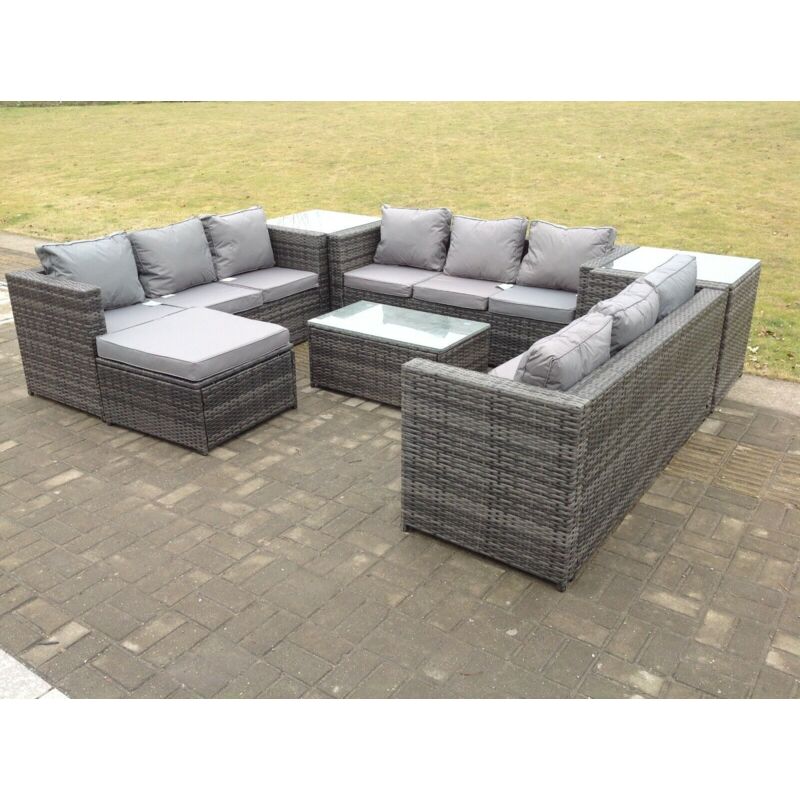 Rattan Ensemble De Meubles De Jardin Canapé D'angle Table Basse Salon 10 Places Véranda Extérieure - Fimous