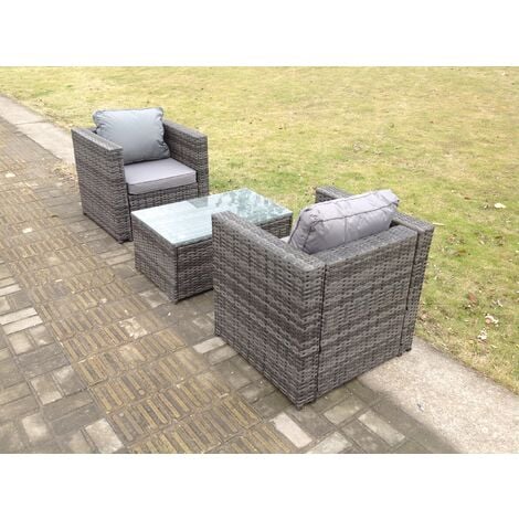 Fimous Rattan Garden Furniture Chairs Oblong Coffee Table Set