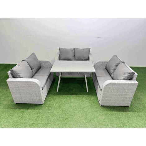 Fimous Rattan Garden Furniture Dining Set 6-seater Patio Rectangular Table Love Sofa Set