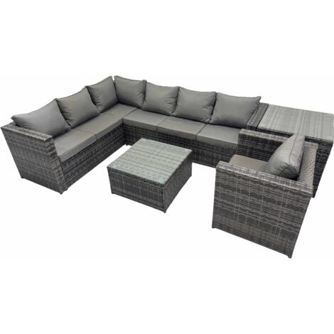 Fimous Rattan Garden Furniture Patio Furniture Sets with Corner Sofa Chair Square Coffee Table Side Table Dark Grey Mixed