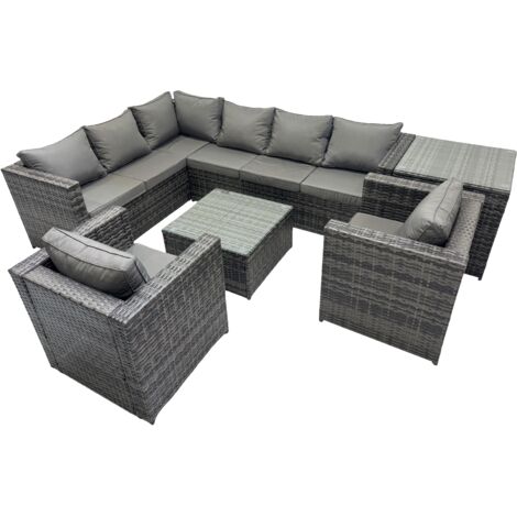 Fimous Rattan Garden Furniture Patio Furniture Sets with Corner Sofa Square Coffee Table Side Table Dark Grey Mixed