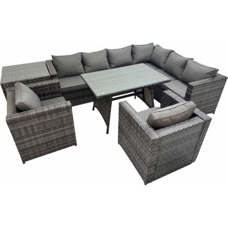Fimous Rattan garden furniture Patio Furniture Sets with Dining Table 2 Chair Side Table Dark Grey Mixed