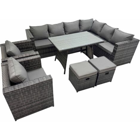Fimous Rattan garden furniture Patio Furniture Sets with Dining Table 2 Small Stools 2 Chair Dark Grey Mixed