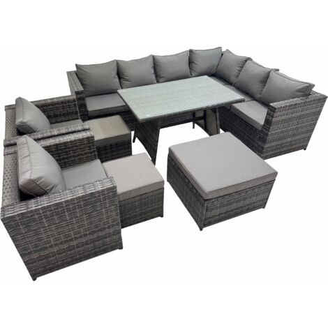 Fimous Rattan garden furniture Patio Furniture Sets with Dining Table 3 Stools 2 Chair Dark Grey Mixed