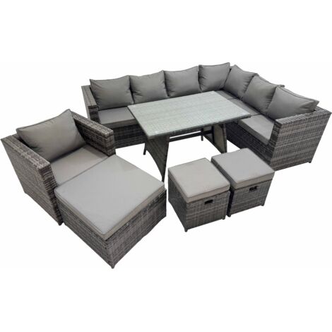 Fimous Rattan garden furniture Patio Furniture Sets with Dining Table 3 Stools Dark Grey Mixed