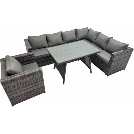 Fimous Rattan garden furniture Patio Furniture Sets with Dining Table Chair Dark Grey Mixed
