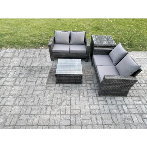 Fimous Rattan Garden Furniture Set 4 piece Patio Rattan Furniture Sofa Weaving Wicker includes 2 Double Seat Sofa, Coffee Table and Side Table