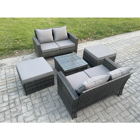Fimous Rattan Garden Furniture Set 5 piece Patio Rattan Furniture Sofa Weaving Wicker includes 2 Double Seat Sofa, Coffee Table and 2 Big Footstool