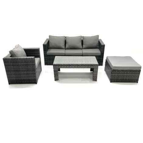 Fimous Rattan Garden Furniture Set Outdoor Lounger Sofa with Coffee Table Armchair Big Footstool Dark Grey Mixed