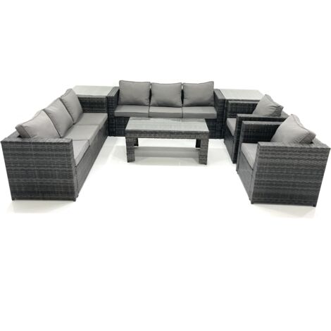 Fimous Rattan Garden Furniture Sofa Set with Coffee table Armchair 2 Side Tables Dark Grey Mixed