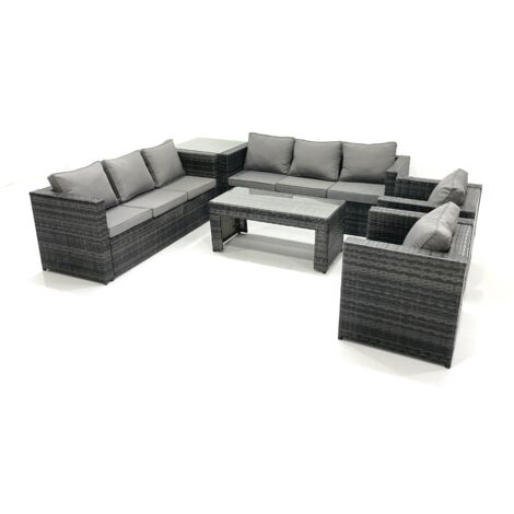 Fimous Rattan Garden Furniture Sofa Set with Coffee table Armchair Side Table Dark Grey Mixed