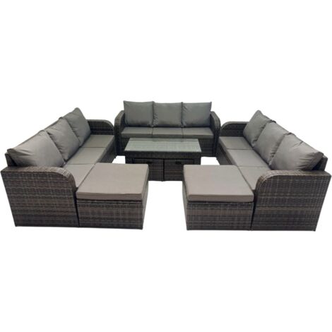 Fimous Rattan Garden Outdoor Furniture Set 3 Seater Sofa Coffee Table with 4 Footstools Dark Grey Mixed