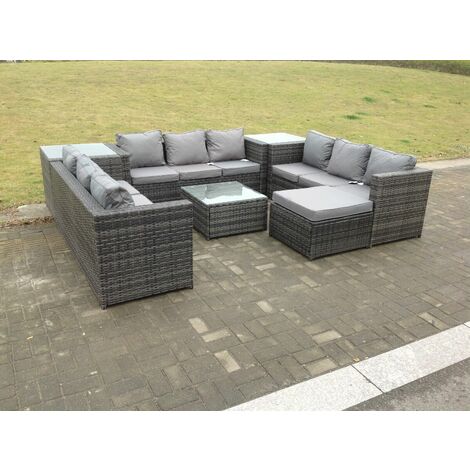 Fimous Rattan Gartenmöbel Set -10-Sitzer Lounge Sitzgruppe Set U-förmig Gartensofa Outdoor Balkonmöbel für Garten & Terrasse Grau Gemischt