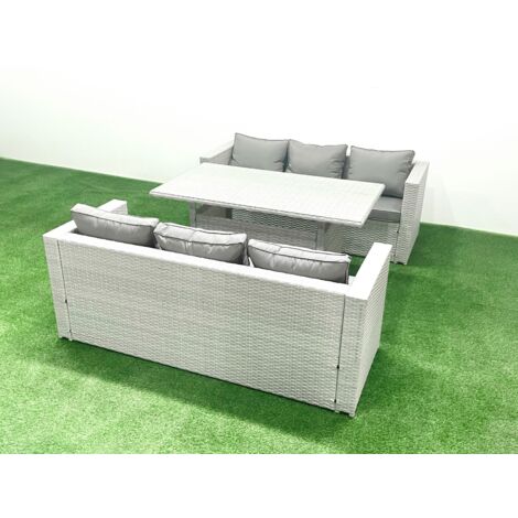 Fimous Rattan Gartenmöbel-Set 6 Sitzer mit Esstisch Hellgrau gemischt