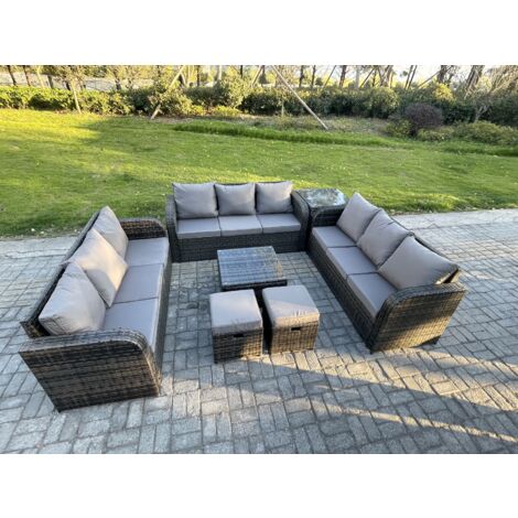Fimous Rattan Gartenmöbel Set im Balkon Set Patio Garten Sofa Set mit Beistelltisch Quadratischer Couchtisch 3-Sitzer Sofa Dunkelgrau Gemischt