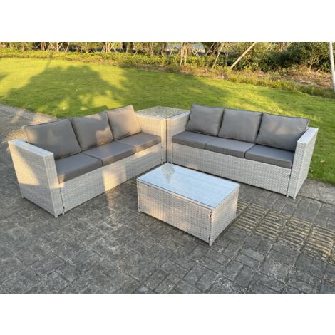 Fimous Rattan Gartenmöbel Set mit 3-Sitzer Sofa Beistelltisch Couchtisch Helles Grau