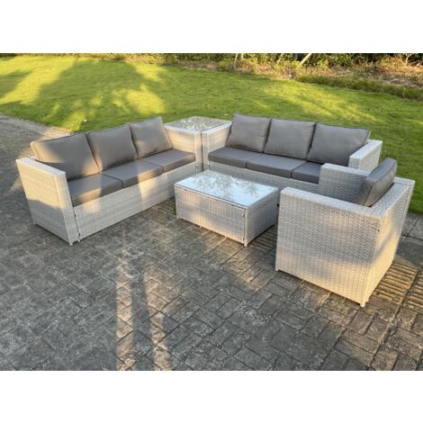 Fimous Rattan Gartenmöbel Set mit 3-Sitzer Sofa Sessel Beistelltisch Couchtisch Helles Grau