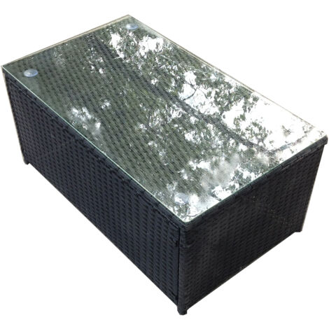 Fimous Rattan Gartentisch Rechteckiger Couchtisch Outdoor Lounge Gartenmöbel für Balkon,Garten,Terrassee Schwarz