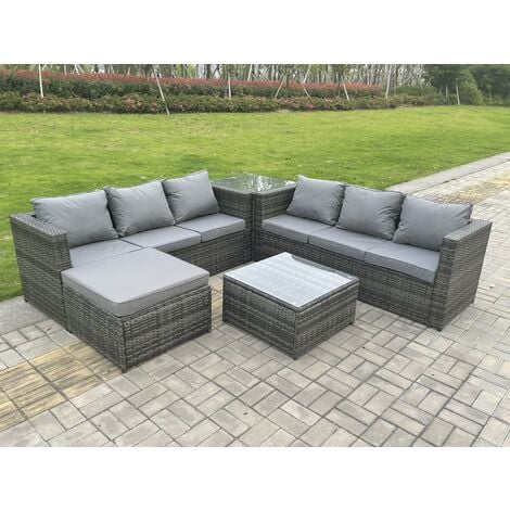 Fimous Rattan Gartesofa Set 7-sitzer Lounge Gartenmöbel Set Wetterfeste Polyrattan Sitzgruppe für Garten, Balkon,Terrasse Dunkelgrau Mischen