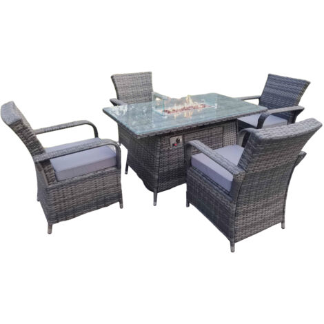 Fimous Rattan meubles de jardin foyer à gaz table rectangulaire chauffage à gaz et chaises à manger 4 places