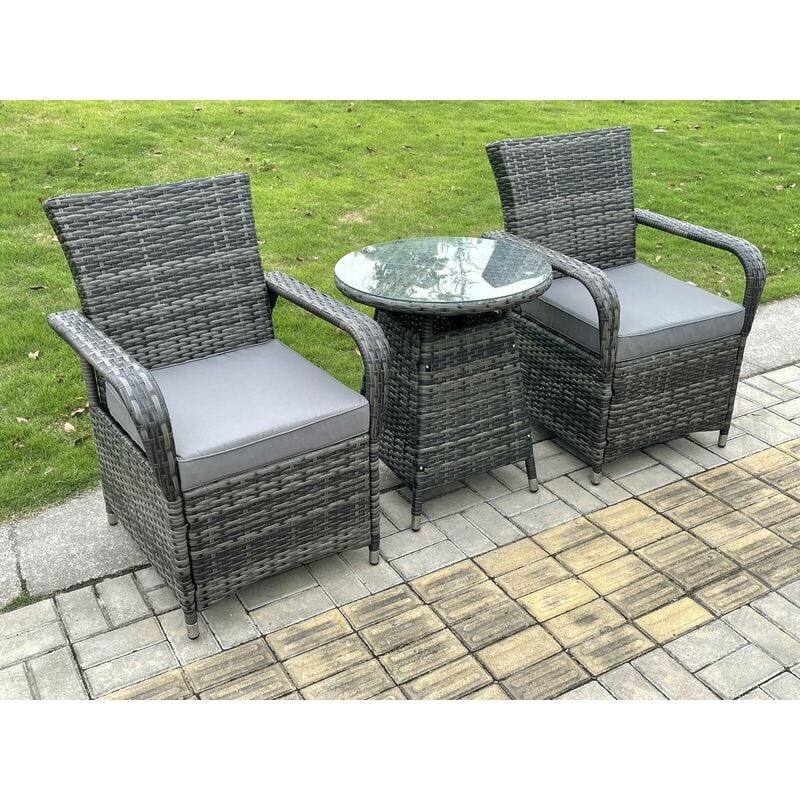 Fimous Rattan meubles de jardin table à manger et chaises Wicker patio Outdoor 2 chaises plus petite table ronde
