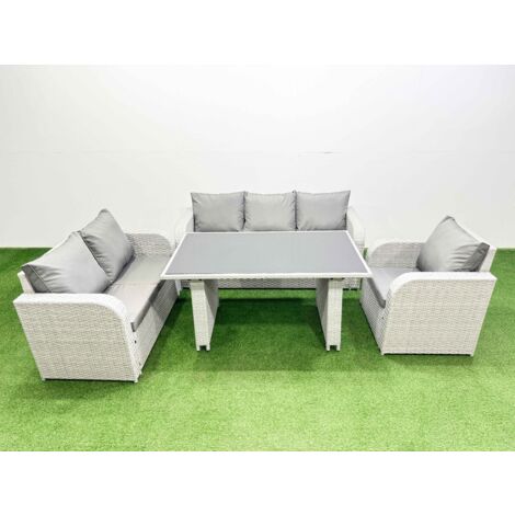 Fimous Rattan Outdoor Table Reclining Chair Sofa Set Light Grey 6 Seater