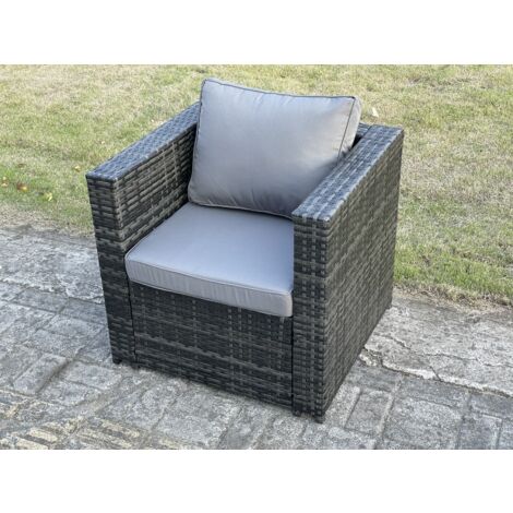Fimous Rattan Single Sofa Arm Chair Patio Outdoor Garden Furniture With Thick Cushion Dark Grey Mixed