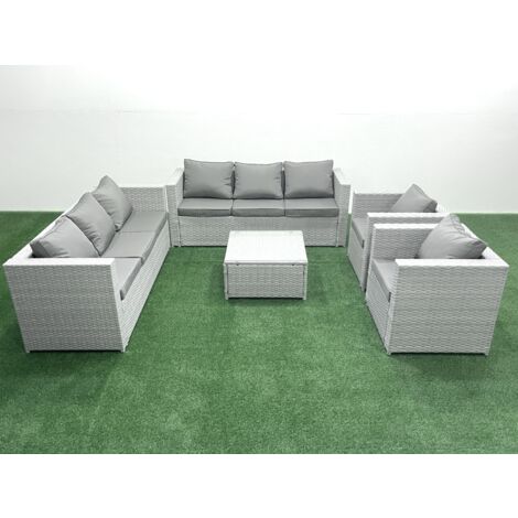 Fimous Rattan Sofa Gartenmöbel Set mit 2 Sesseln Quadratischer Couchtisch Hellgrau gemischt