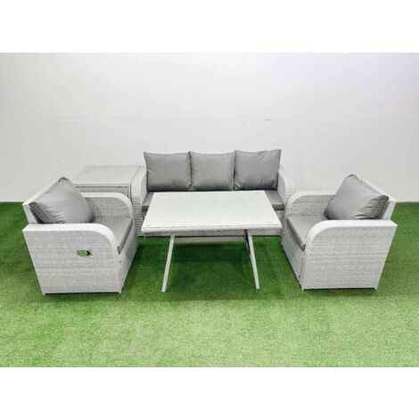 Fimous Reclining Chair 3 Seat Sofa Set Garden Furniture Set with Rectangular Dining Table Side Table Light Grey