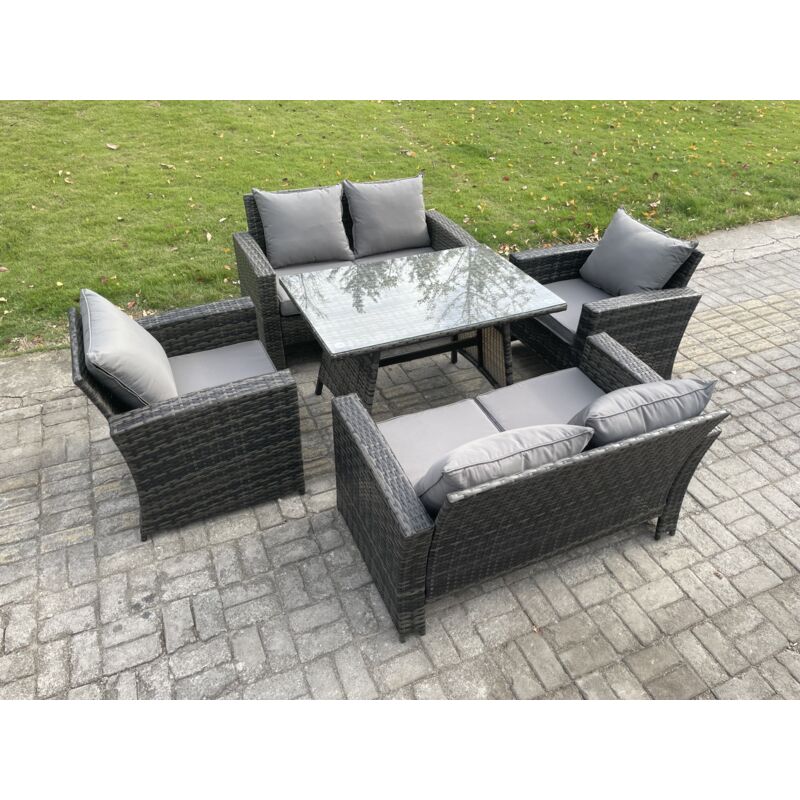 Salon de jardin 6 places avec Table à manger rectangulaire Canapé à deux places Gris foncé mixte - Fimous