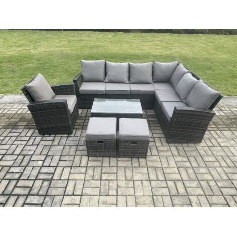 Fimous Salon de Jardin en Rotin PE  avec Fauteuil Table basse rectangulaire 2 Petits repose-pieds