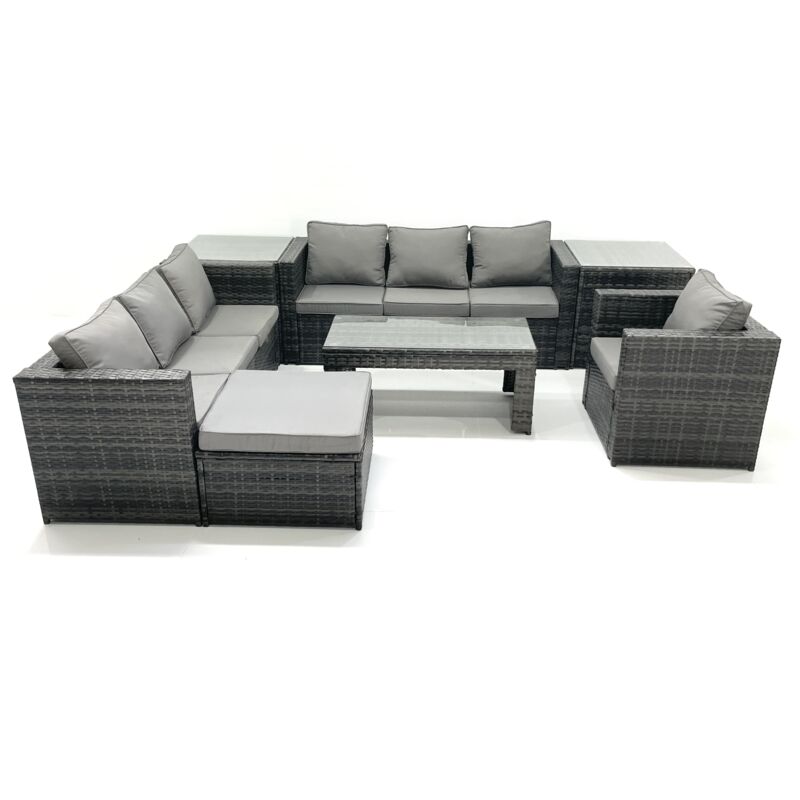 Salon de jardin Ensemble 8 places avec Dessus en verre Table basse 2 Tables d'appoint - Fimous