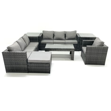 Fimous Salon de jardin Ensemble 8 places avec Dessus en verre Table basse 2 Tables d'appoint