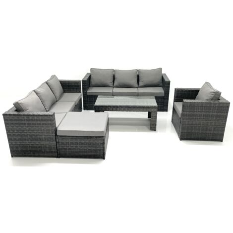 Fimous Salon de jardin Ensemble 8 places avec Dessus en verre Table basse
