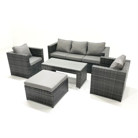 Fimous Salon de jardin Ensemble de canapés en rotin avec Table basse 2 Fauteuil Grand tabouret Gris foncé mixte