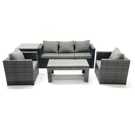 Fimous Salon de jardin Ensemble de canapés en rotin avec Table basse 2 Fauteuil Table d'appoint Gris foncé mixte